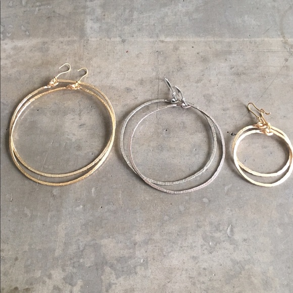 Hand Hammered Gold Hoop Earrings - Picture 2 of 2